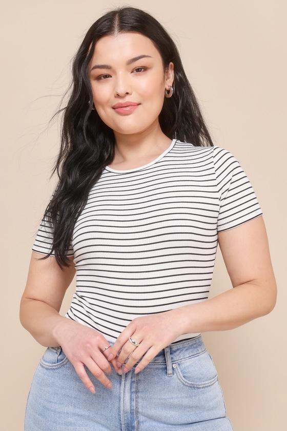 Kinship Black and White Striped Ribbed Bodysuit Product Image