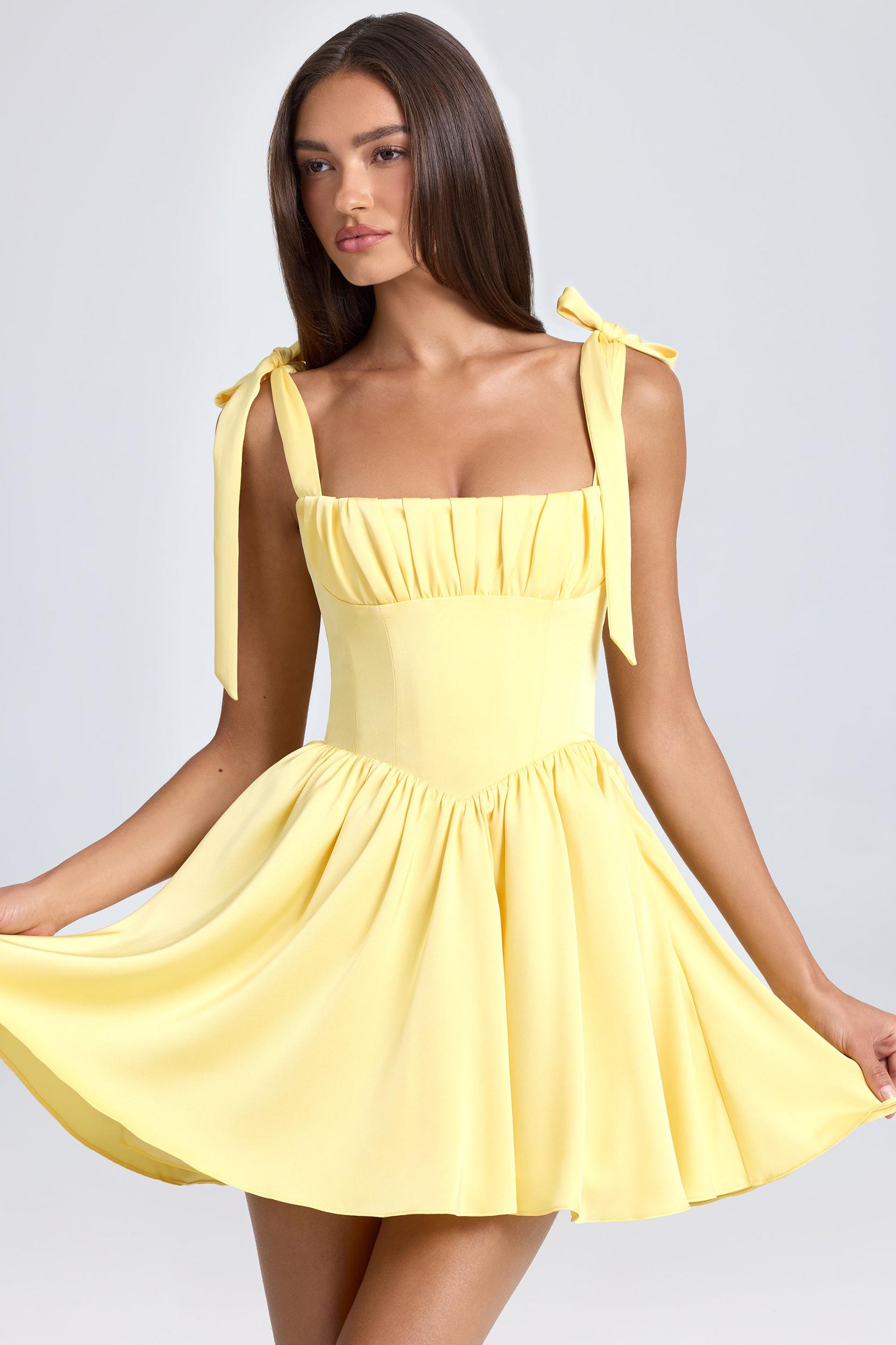 Draped Corset Mini Dress in Lemon Sherbet Product Image