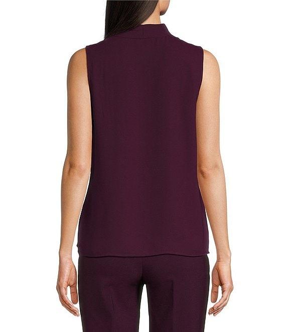 Anne Klein Crepe Sleeveless Pleated Shoulder V-Neck Blouse Product Image