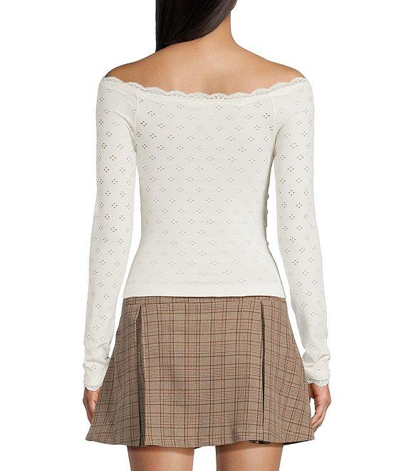 Evolutionary Pointelle Lace Off-The-Shoulder Long Sleeve Top Product Image