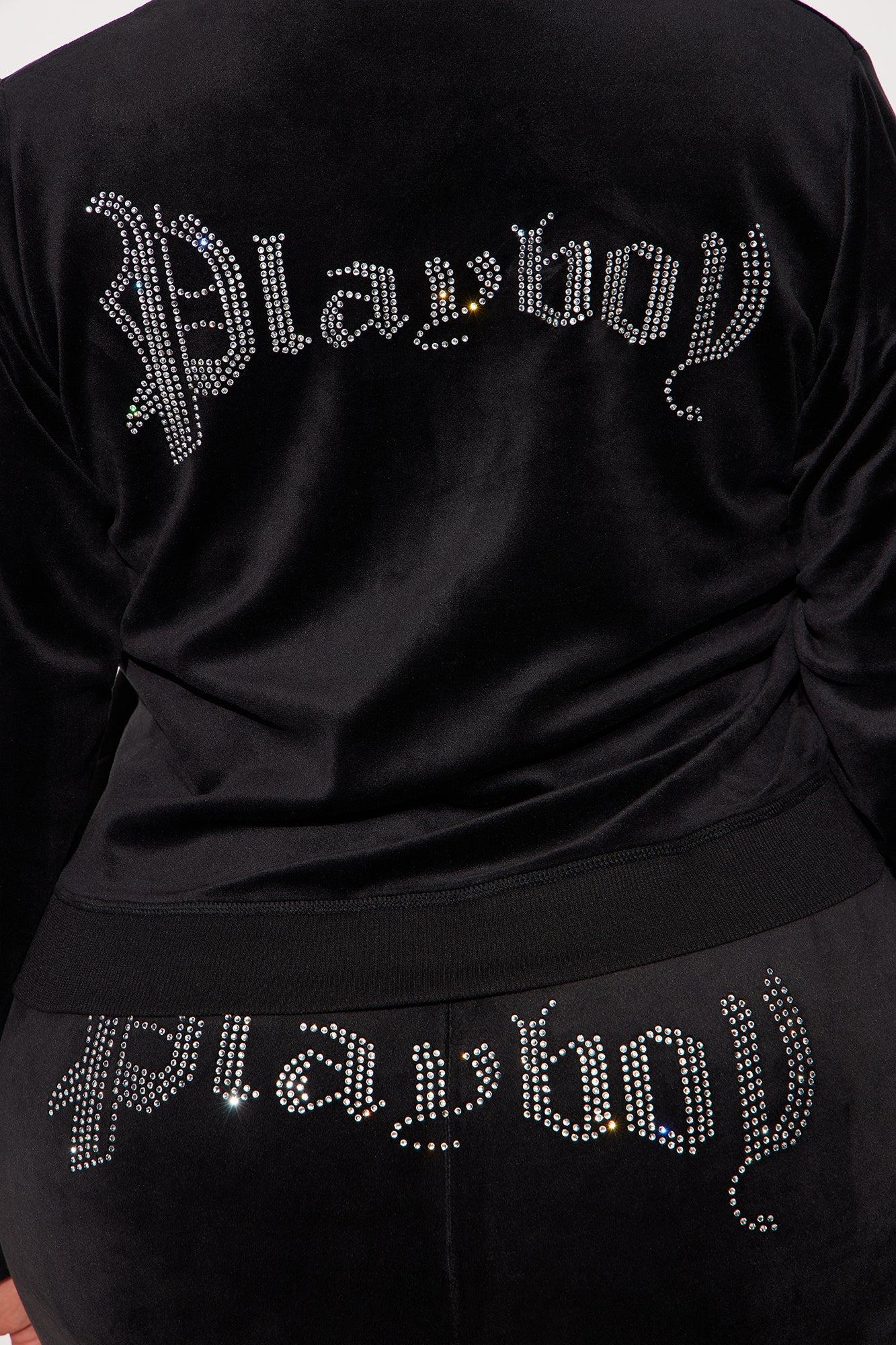 Playboy Iconic Velour Zip Front Hoodie - Black Product Image