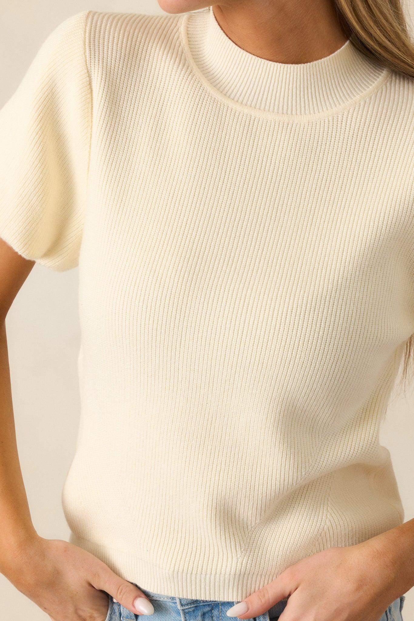 Busy Morning Ivory Short Sleeve Knit Top Product Image