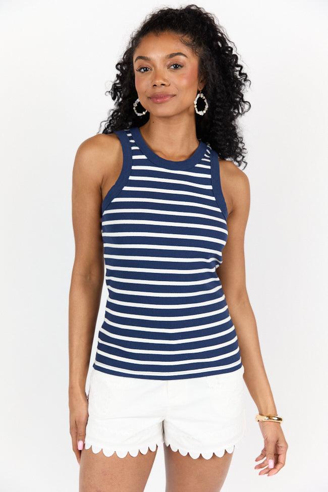 Simple Navy Ribbed Knit Stripe Tank DOORBUSTER Product Image
