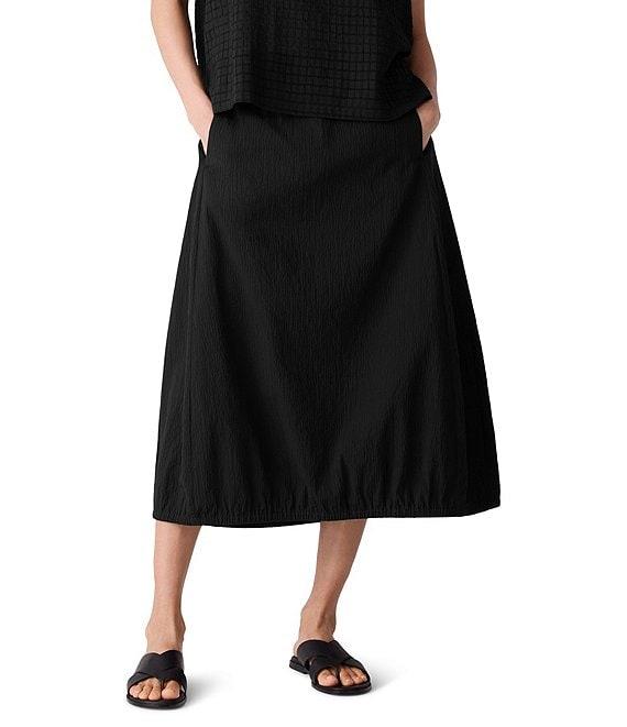 Eileen Fisher Crinkle Organic Cotton Blend Elastic Waist Lantern Midi Skirt Product Image