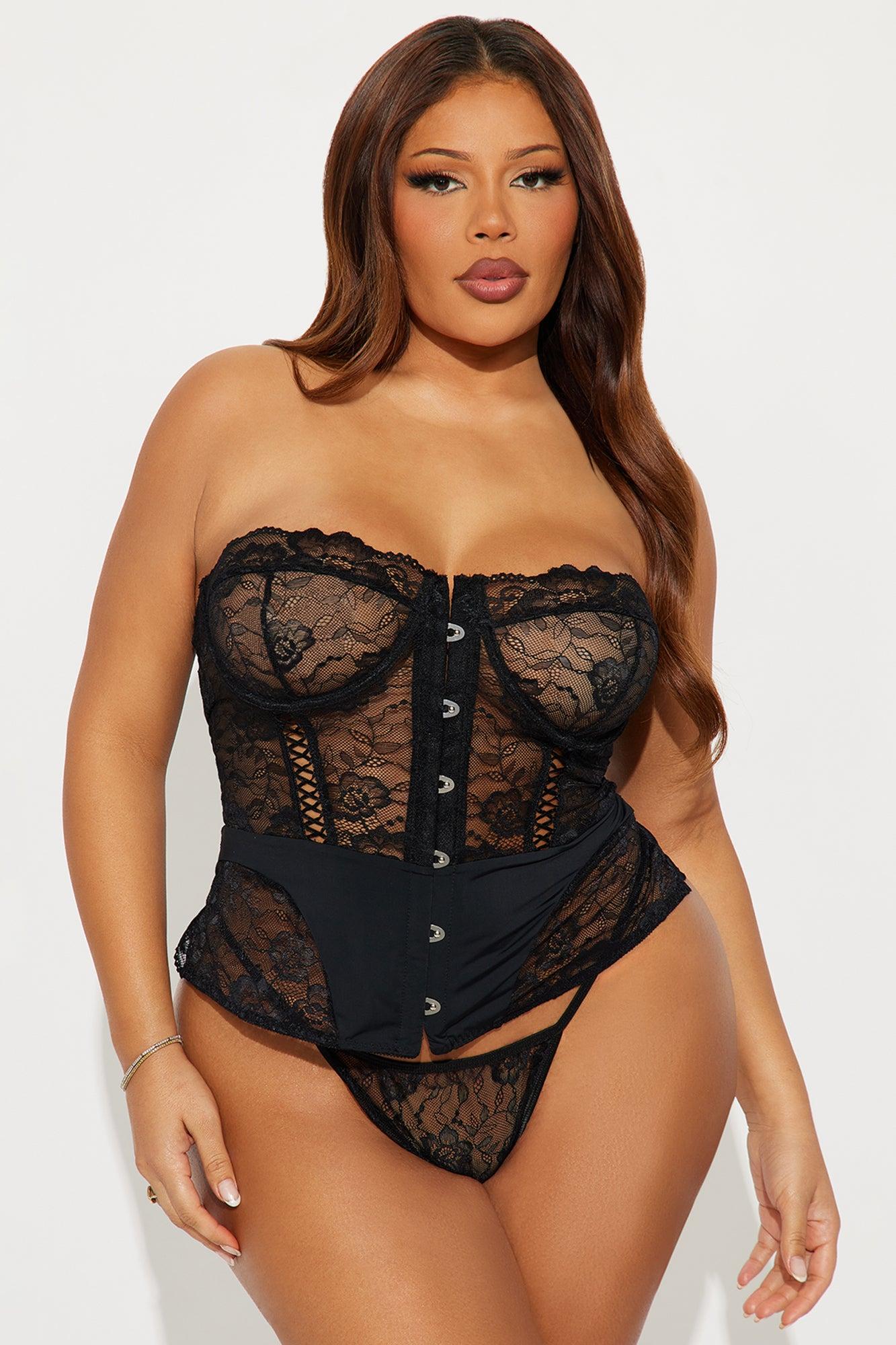 Audrina 2 Piece Lace Corset And Panty Set - Black Female Product Image