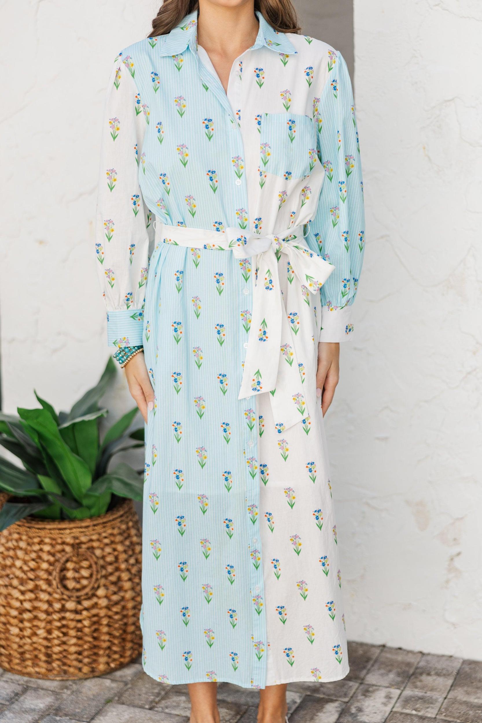 How It Starts Light Blue Striped Midi Dress Female Product Image