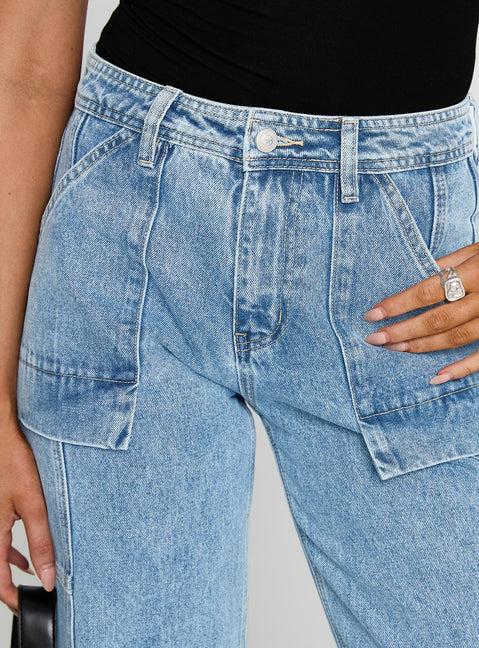 Chad Cargo High Rise Wide Leg Jeans Mid Wash Product Image