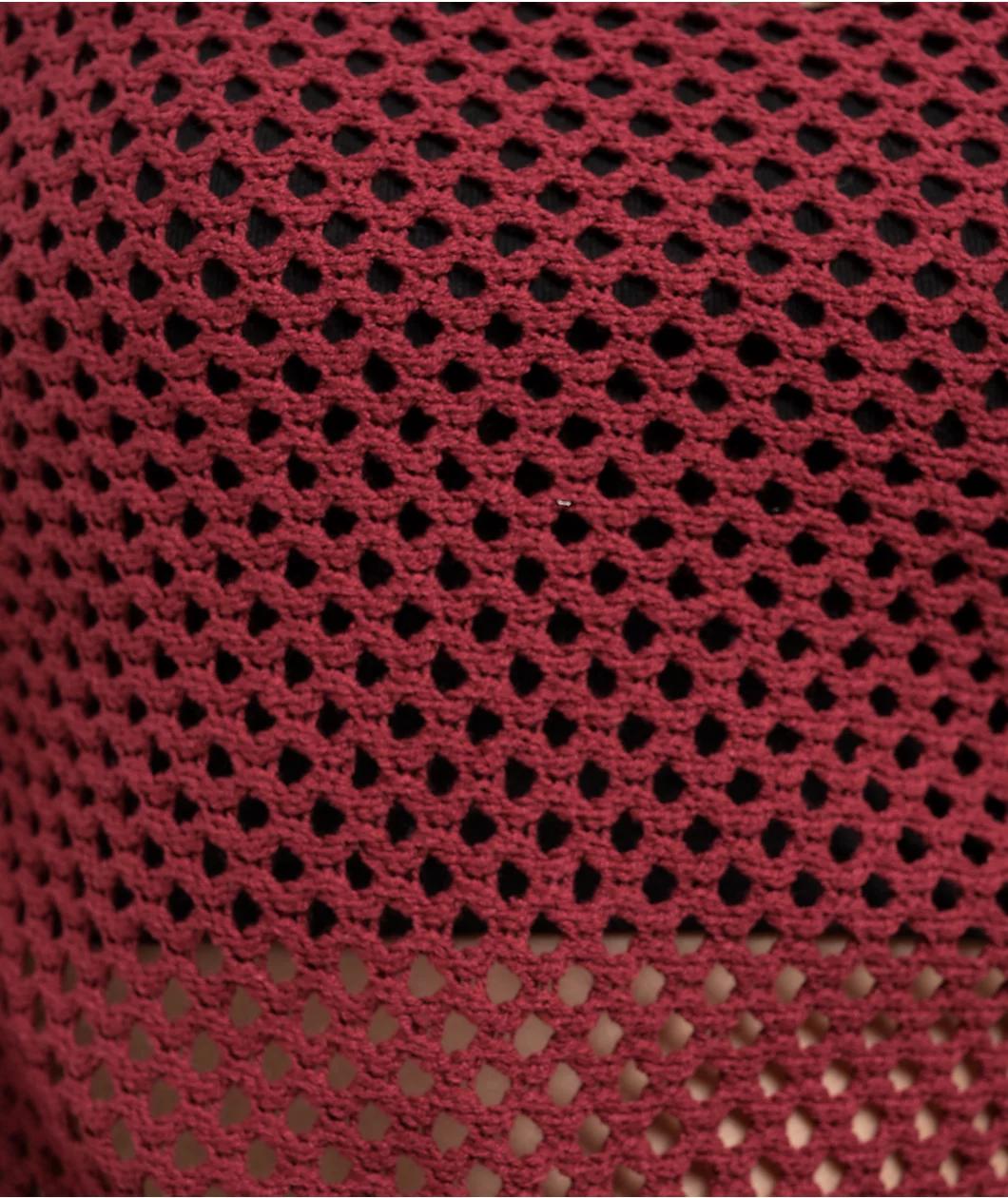 Spicychix Burgundy Open Knit Long Sleeve Crop Sweater Product Image