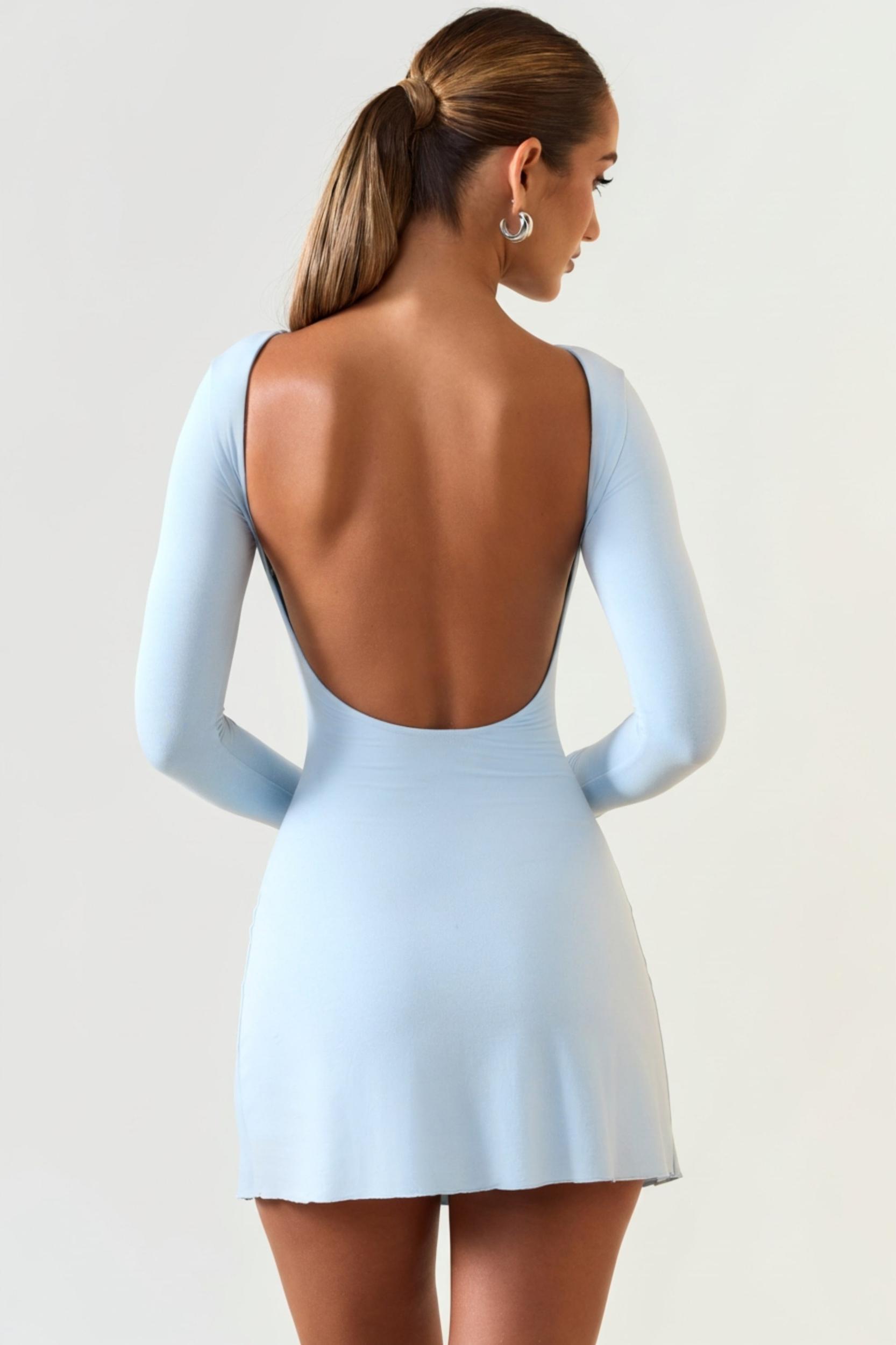 Modal Ruched Open-Back Mini Dress in Ice Blue Product Image