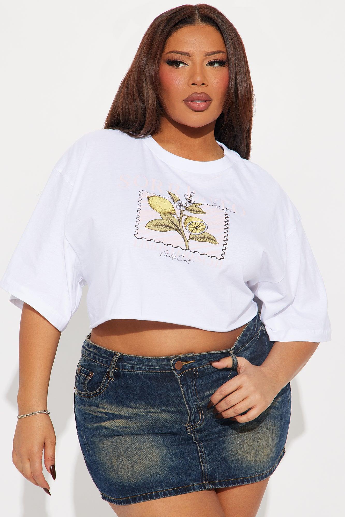 Sorrento Summer Lemon Cropped Tee - White Product Image