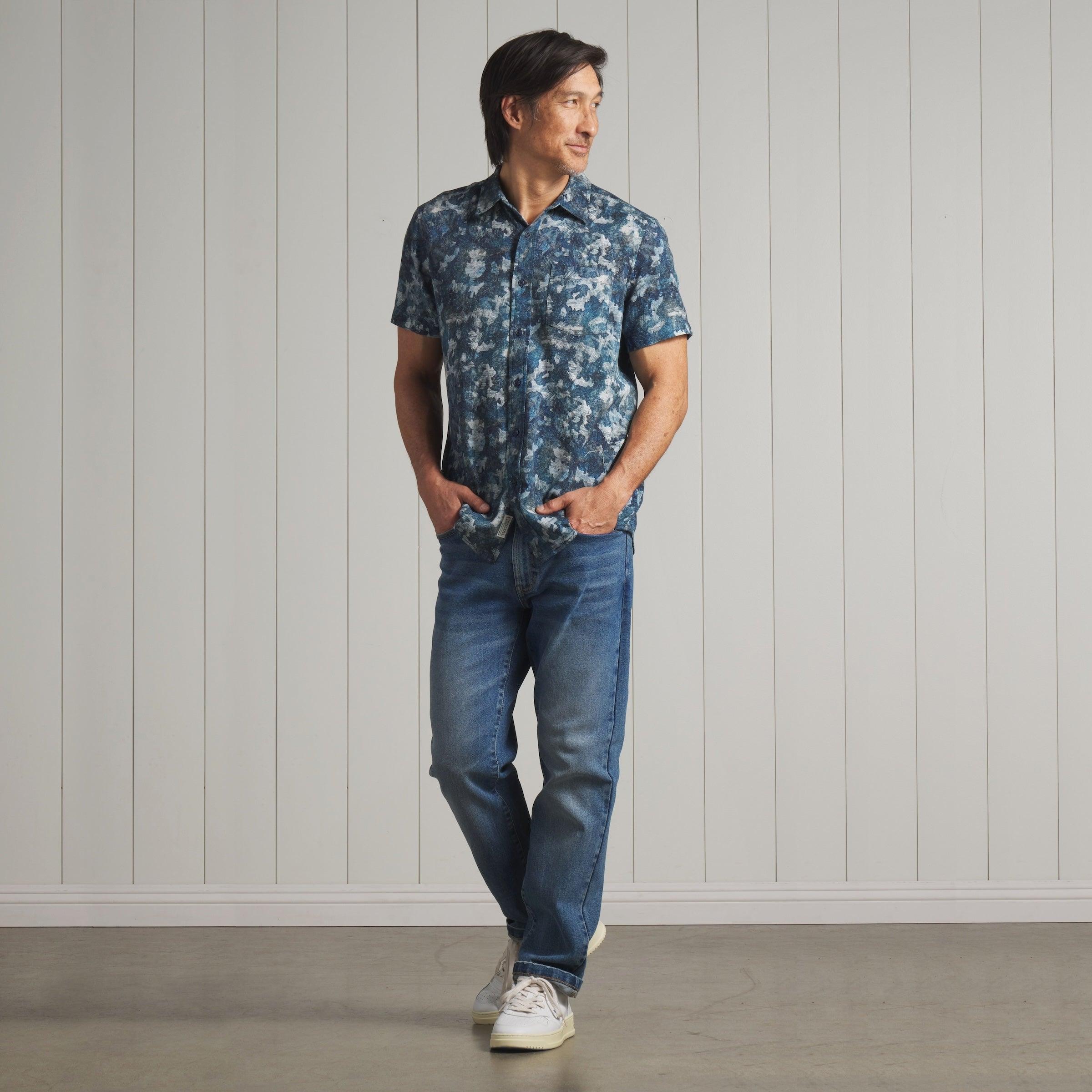Bedford Textured Printed Shirt - Blue Camo Print Product Image