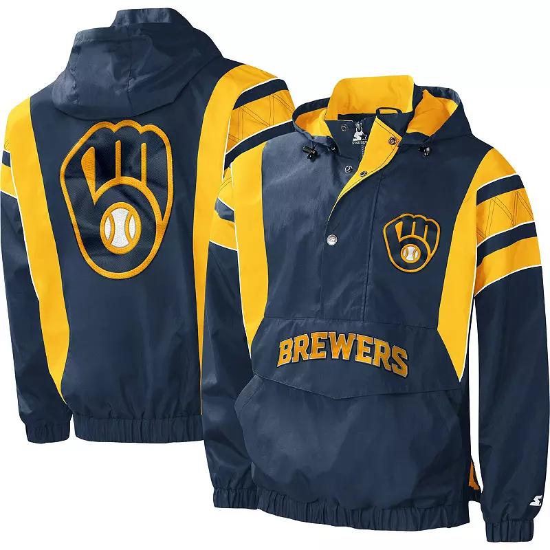 Men's Starter Navy Milwaukee Brewers Impact Hoodie Half-Zip Jacket, Size: Small, Blue Product Image