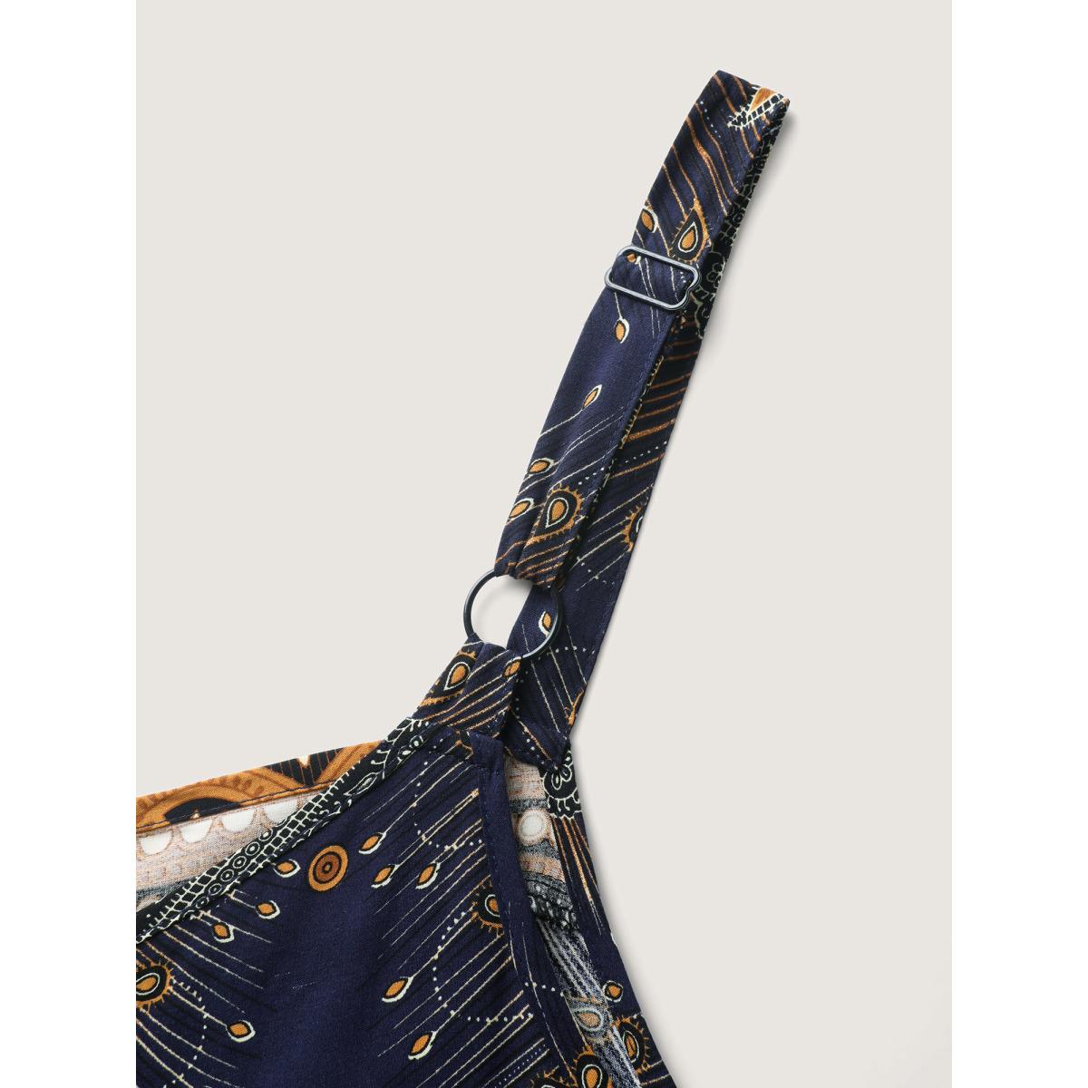 Plus Size Navy Boho Print Asymmetrical Hem Jumpsuit Women Boho Sleeveless V-neck Vacation Loose Jumpsuits BloomChic 28/5X Product Image