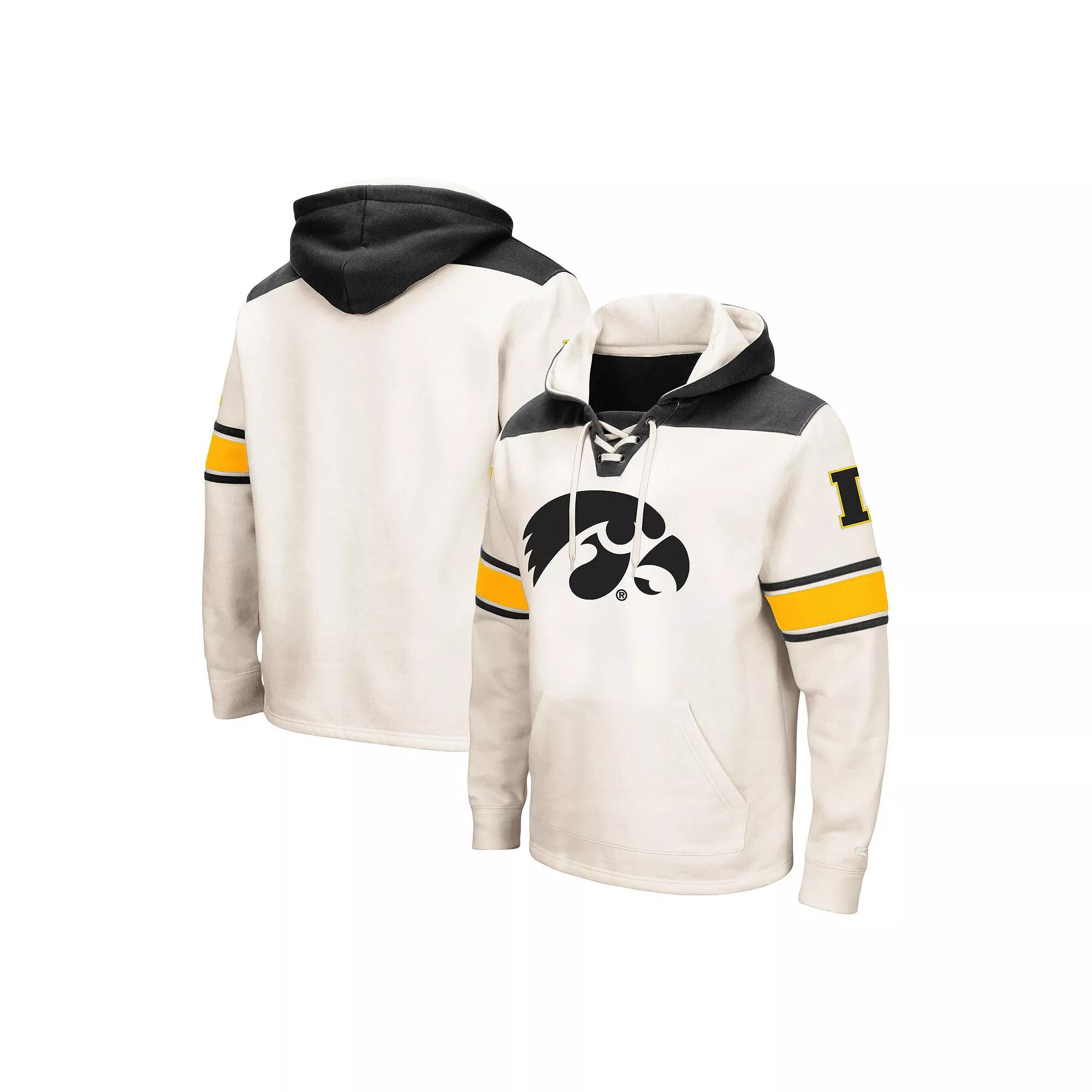 Men's Colosseum Cream Iowa Hawkeyes Big & Tall Hockey Lace-Up Pullover Hoodie,  Product Image