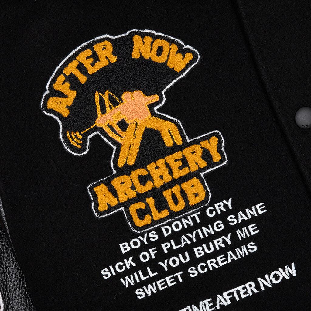 Wool and Leather Hooded Varsity Jacket - Black Male Product Image