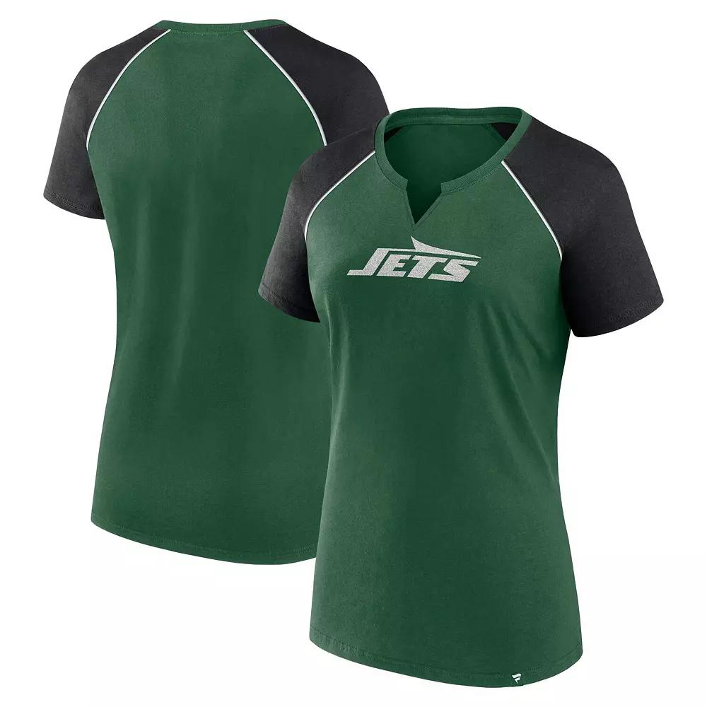 Women's Fanatics Green/Black New York Jets Glittered Primary Raglan T-Shirt,  Product Image