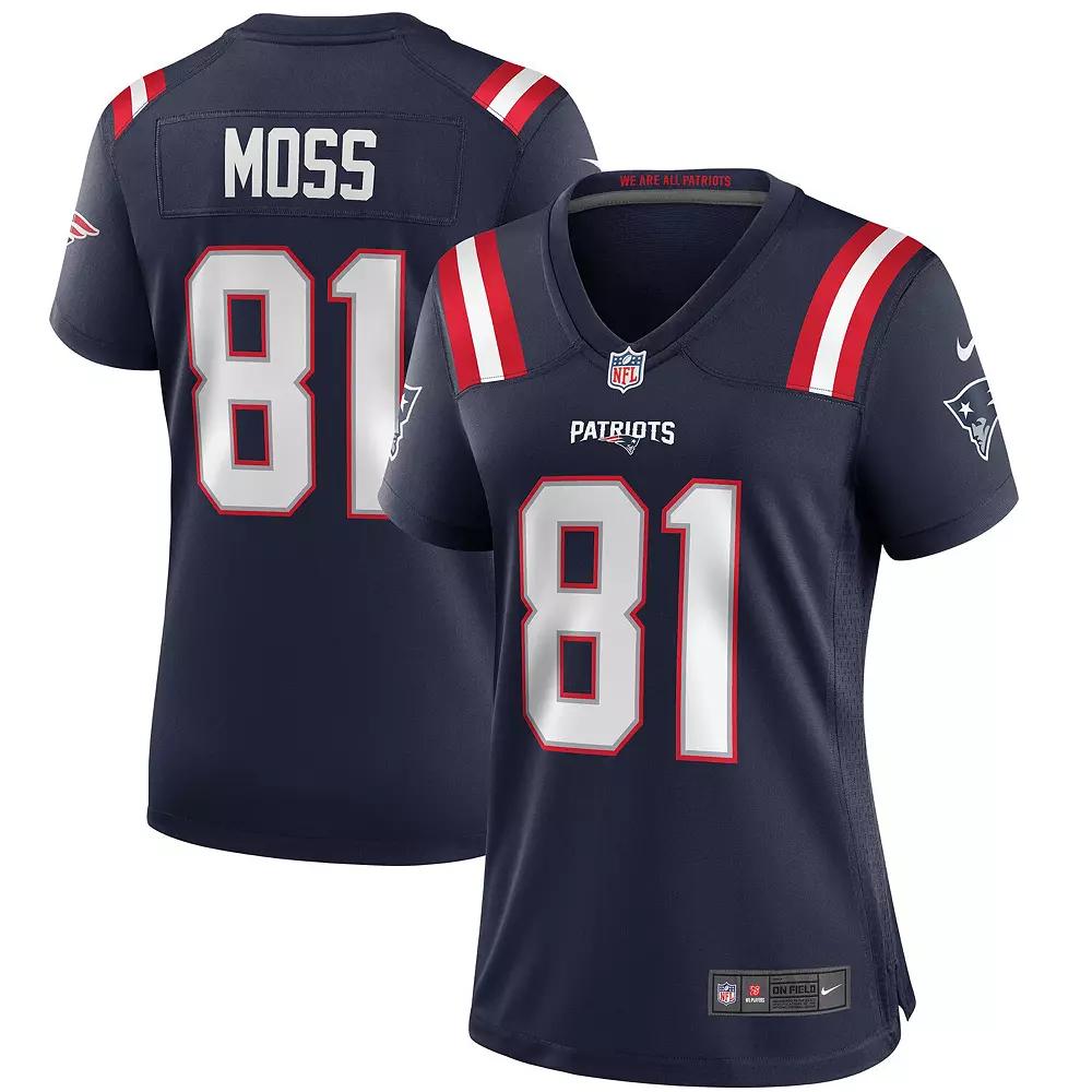 Women's Nike Randy Moss Navy New England Patriots Game Retired Player Jersey, Size: Large, Blue Product Image