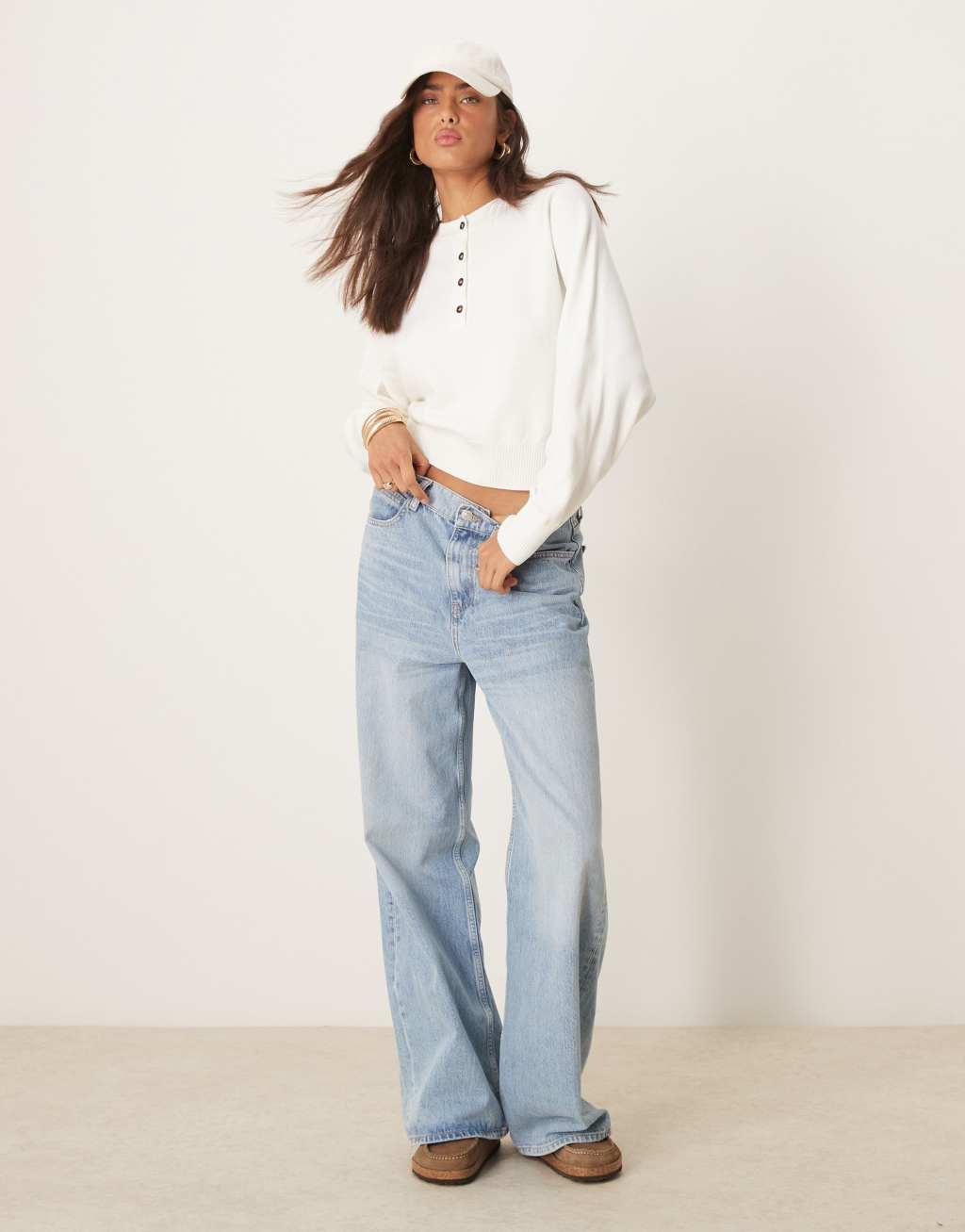 ASOS DESIGN structured henley sweater in cream Product Image