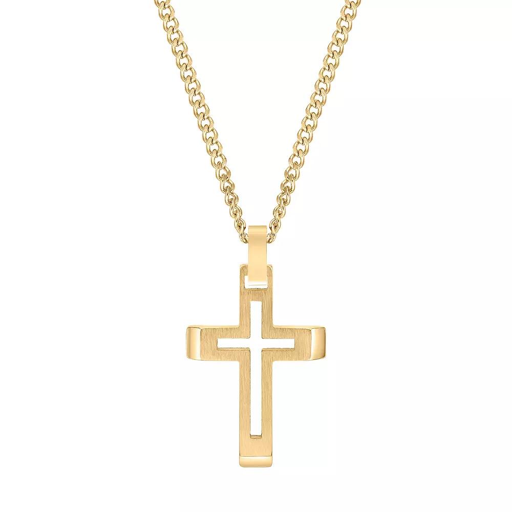 LYNX Men's Gold Tone Stainless Steel Cross Pendant Necklace, Size: 24", Yellow Product Image