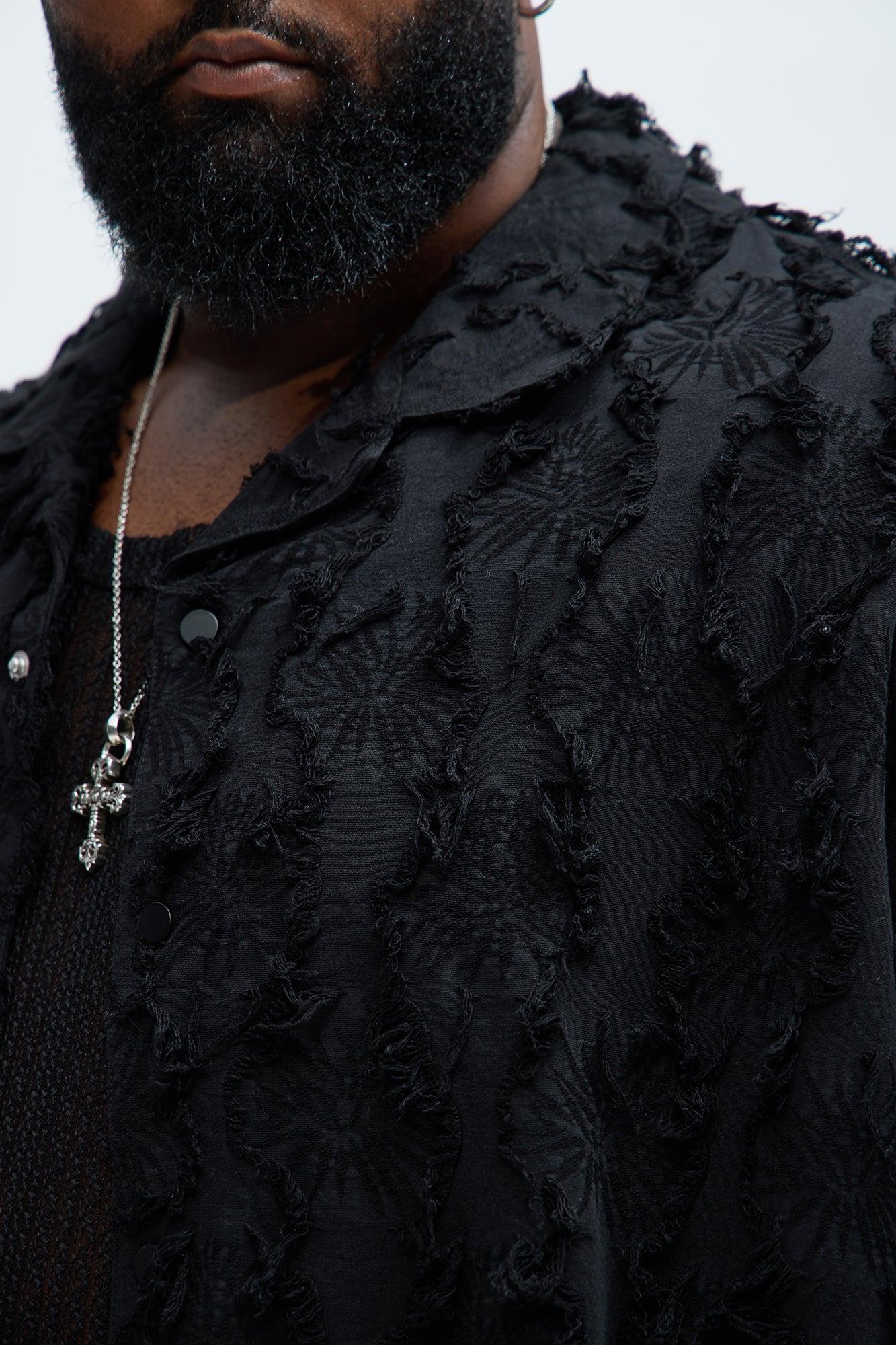 Frayed Jacquard Linen Shirt - Black Product Image