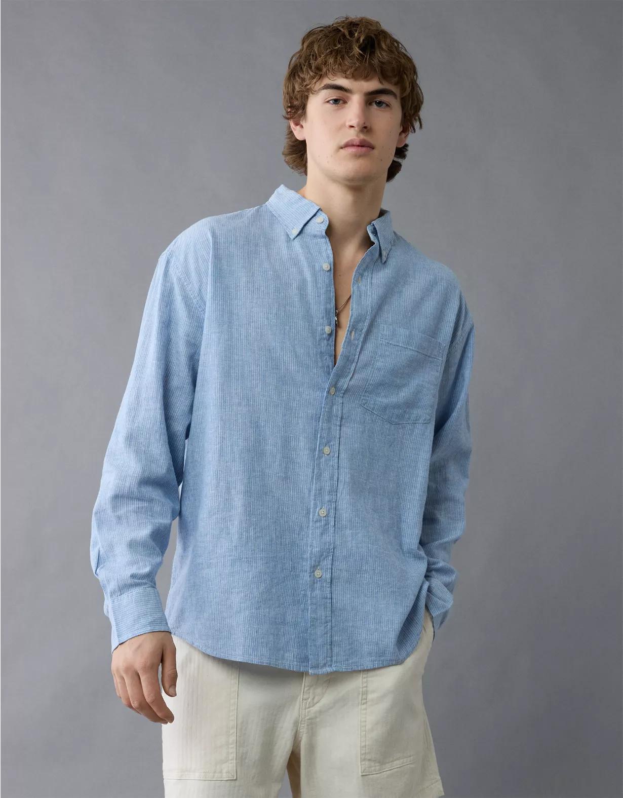 AE Everyday Relaxed Linen-Blend Button-Up Shirt Product Image