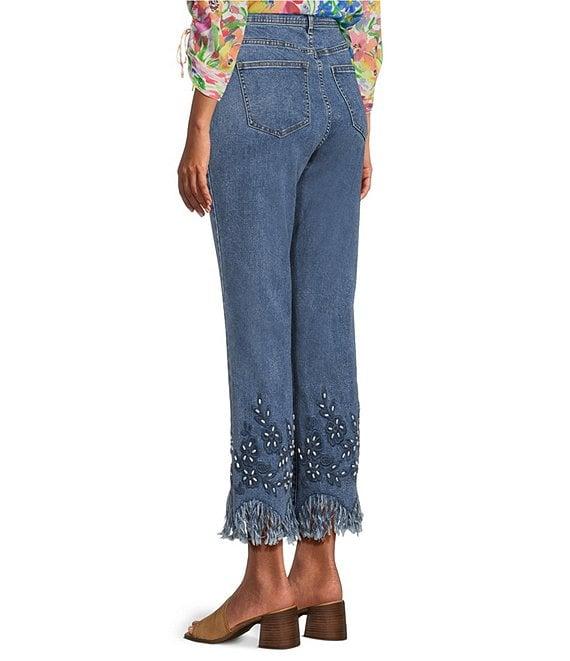 John Mark Beaded Floral Straight Leg Cropped Pants Product Image