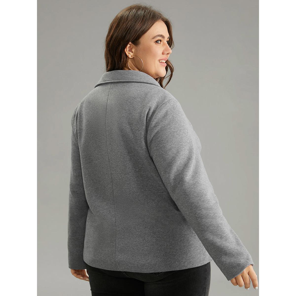 Plus Size Solid Zipper Asymmetrical Pocket Lapel Collar Coat Women Gray Casual Lined Ladies Dailywear Winter Coats BloomChic 14-16/1X Product Image