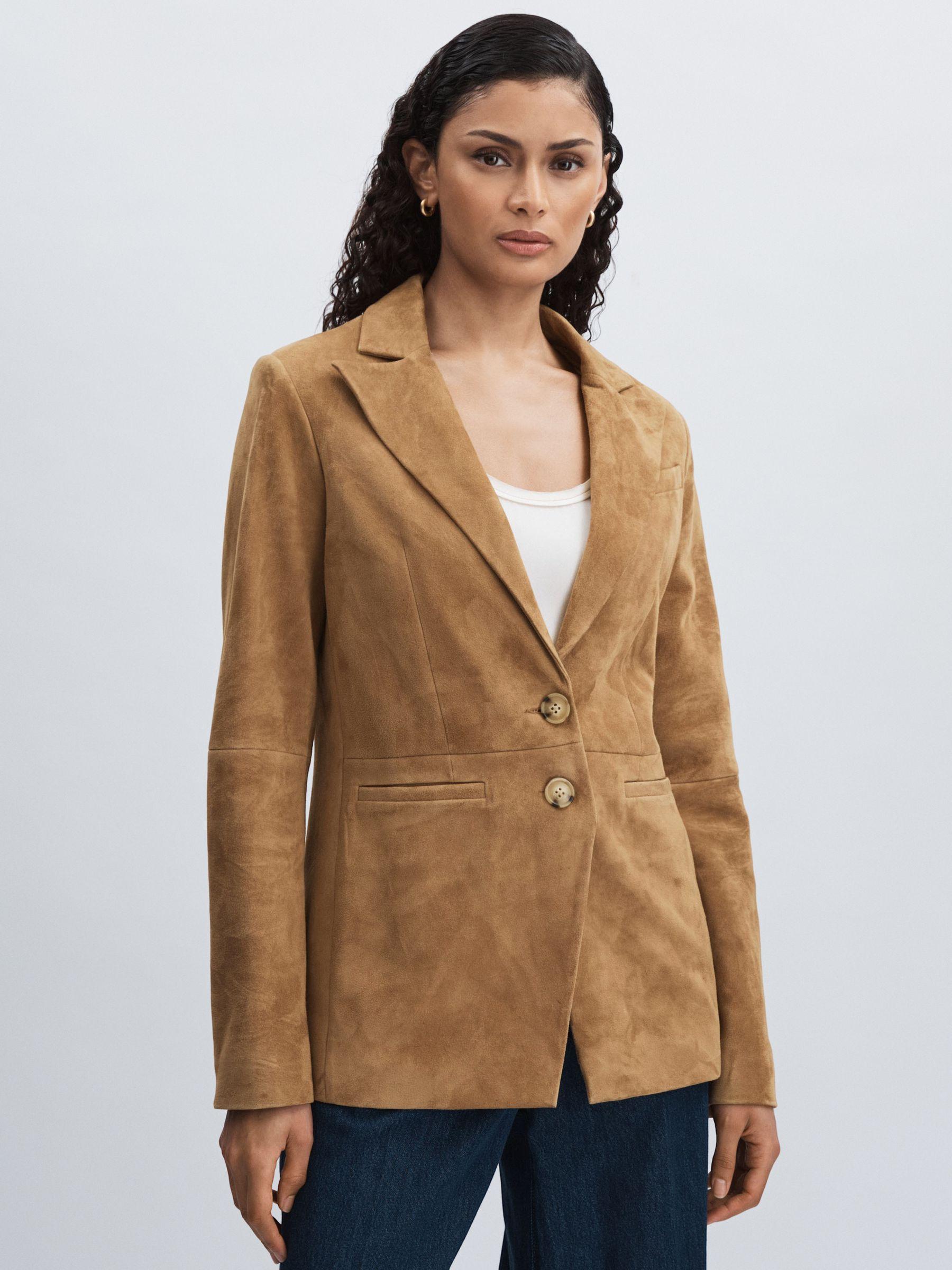 Paige Suede Single-Breasted Blazer in Tan Product Image