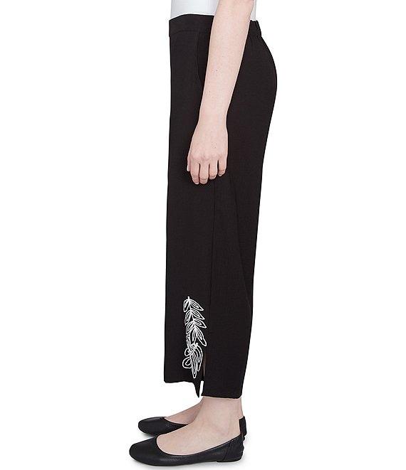 Ruby Rd. Embroidered Tropical Fern Wide Leg Pull-On Cropped Pants Product Image