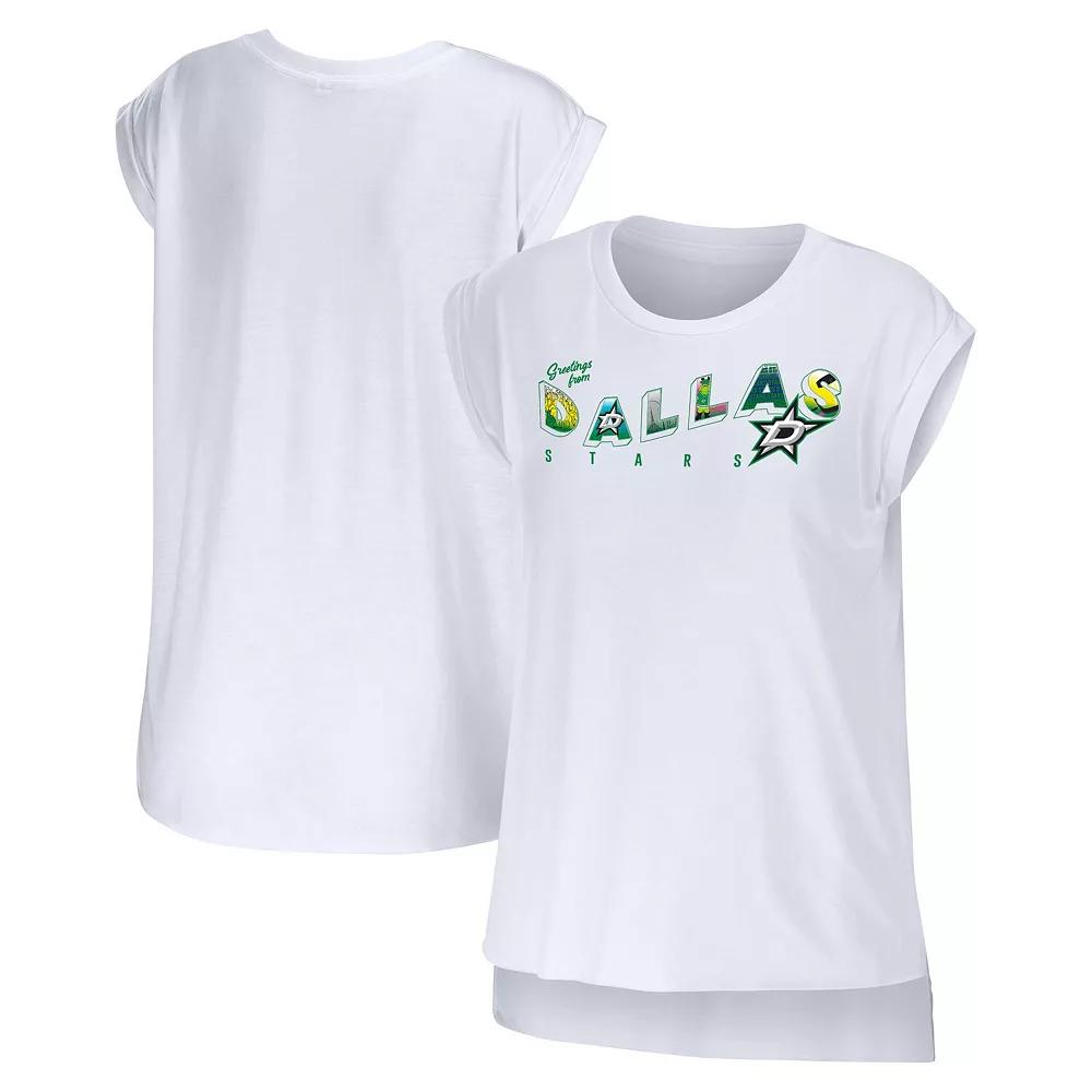Women's WEAR by Erin Andrews White Dallas Stars Greetings From Muscle T-Shirt, Size: Medium, Str White Product Image