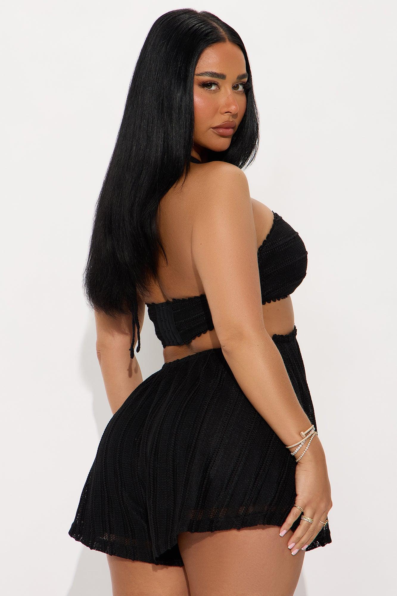 Amberlyn Crochet Halter Romper - Black Product Image