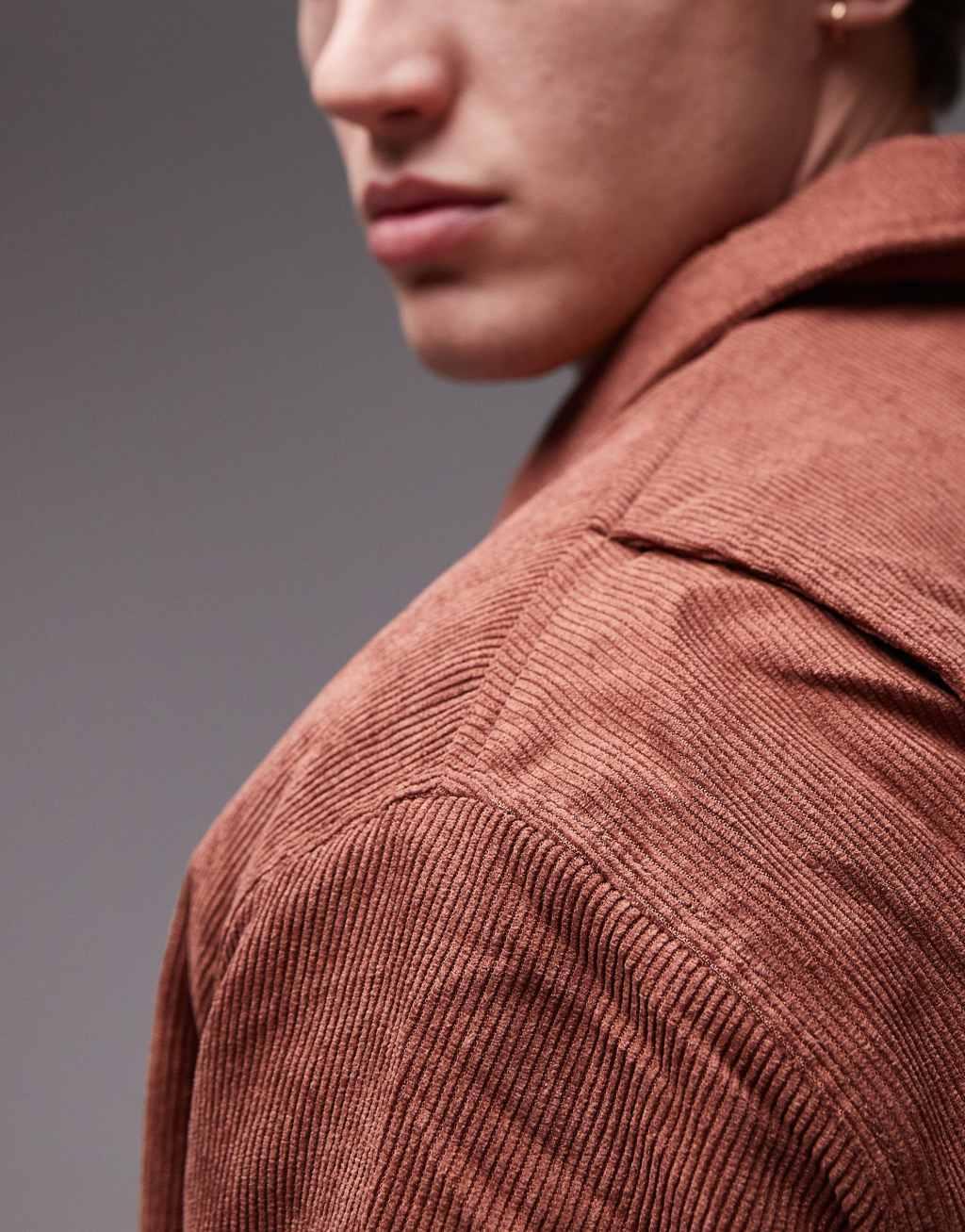Topman relaxed fit cord bomber jacket in rust Product Image