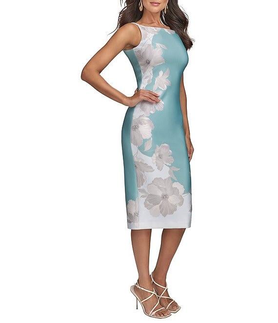 Donna Karan Boat Neck Sleeveless Floral Sheath Midi Dress Product Image