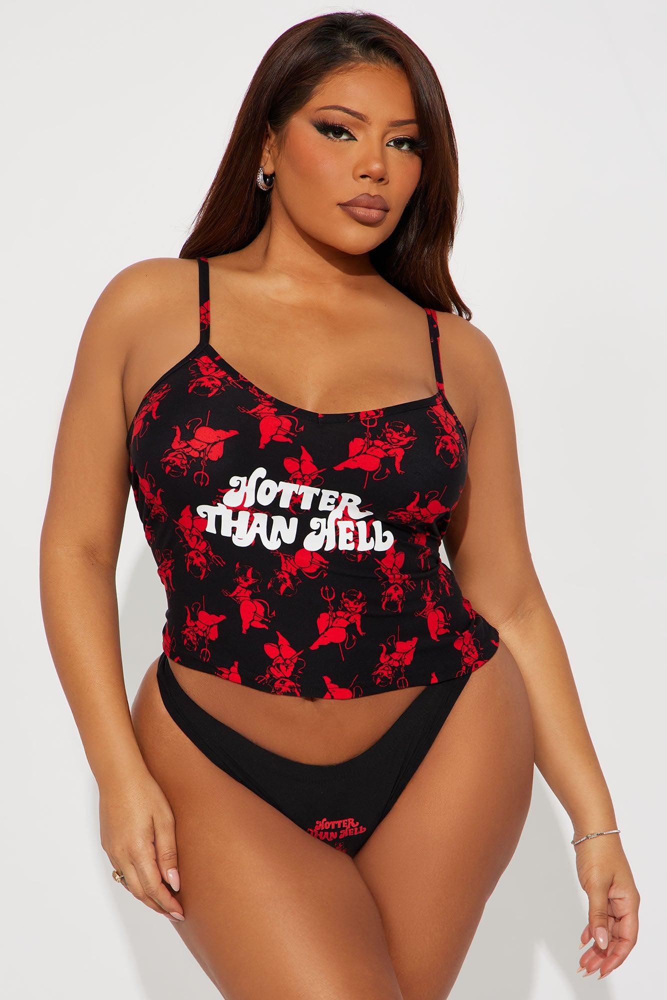 Hotter Than Hell 2 Piece Cami And Thong Set - Black/Red Female Product Image