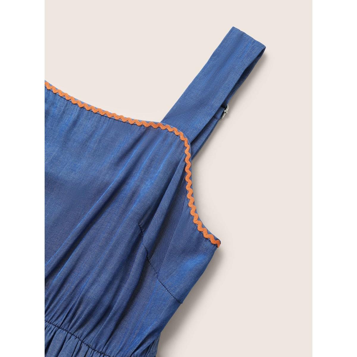 Plus Size Denim-Effect Print Contrast Elastic Waist Cami Dress Aegean Women Resort Non Non Sleeveless Curvy Midi Dress BloomChic 12/L Product Image