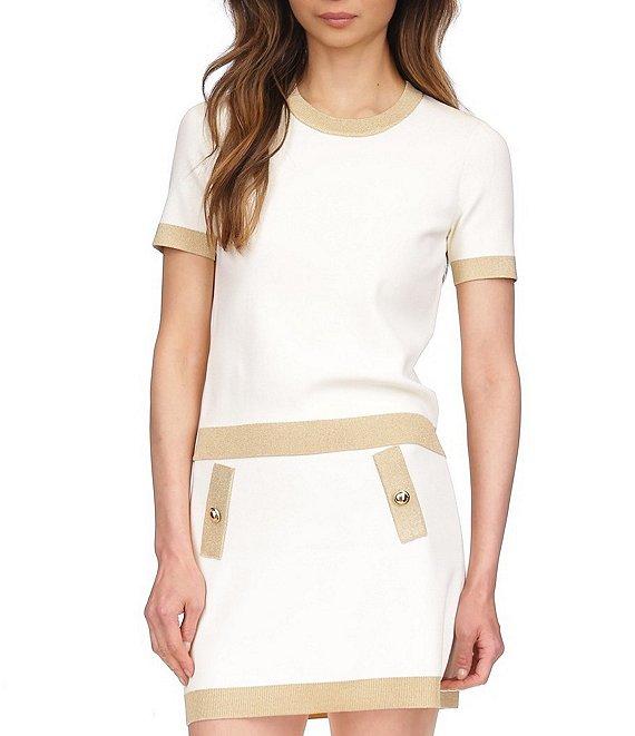 Michael Kors Metallic Trim Color Block Crew Neck Short Sleeve Top Product Image