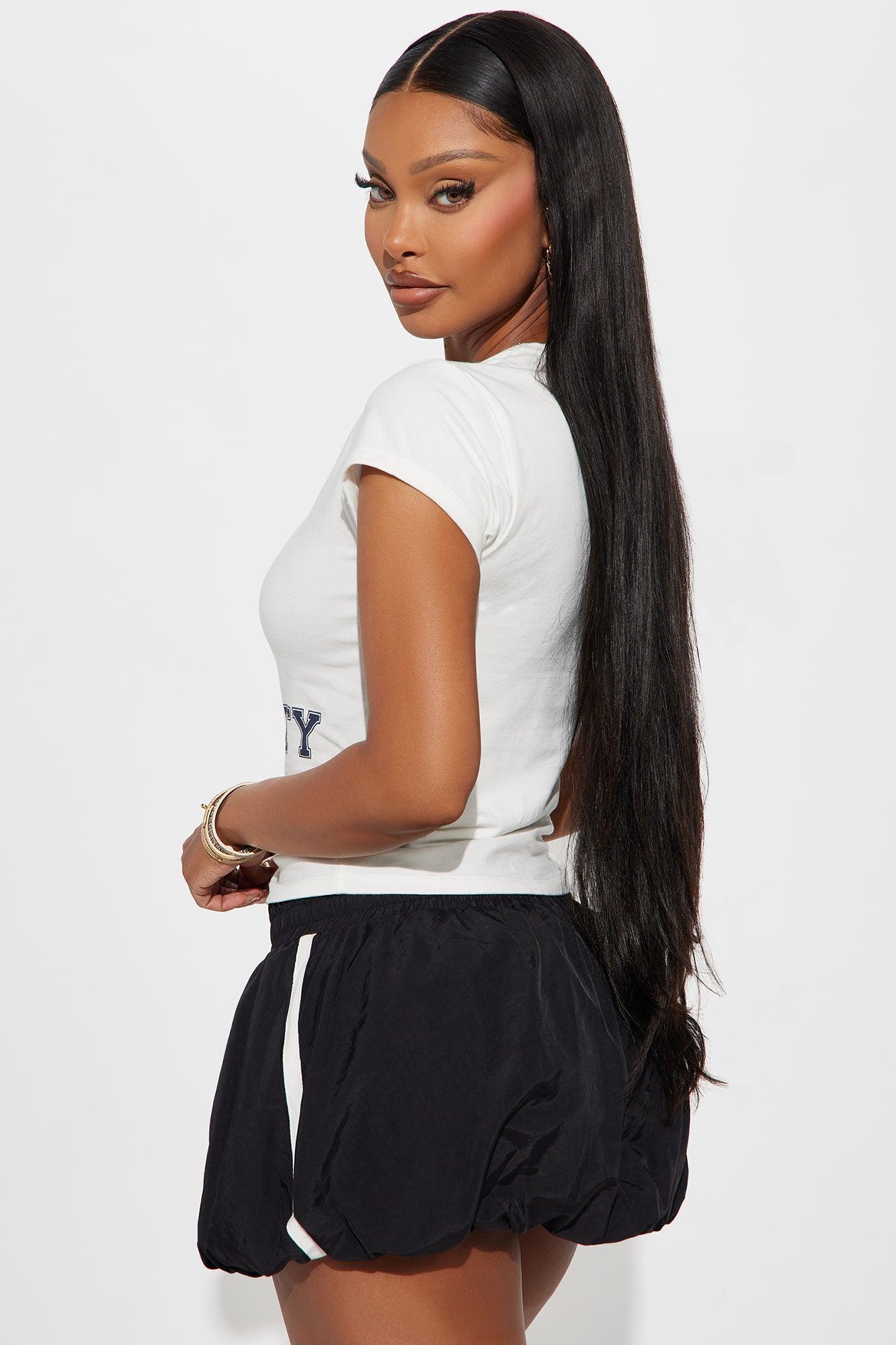 Sporty Era Striped Bubble Micro Mini Skirt - Black/White Product Image