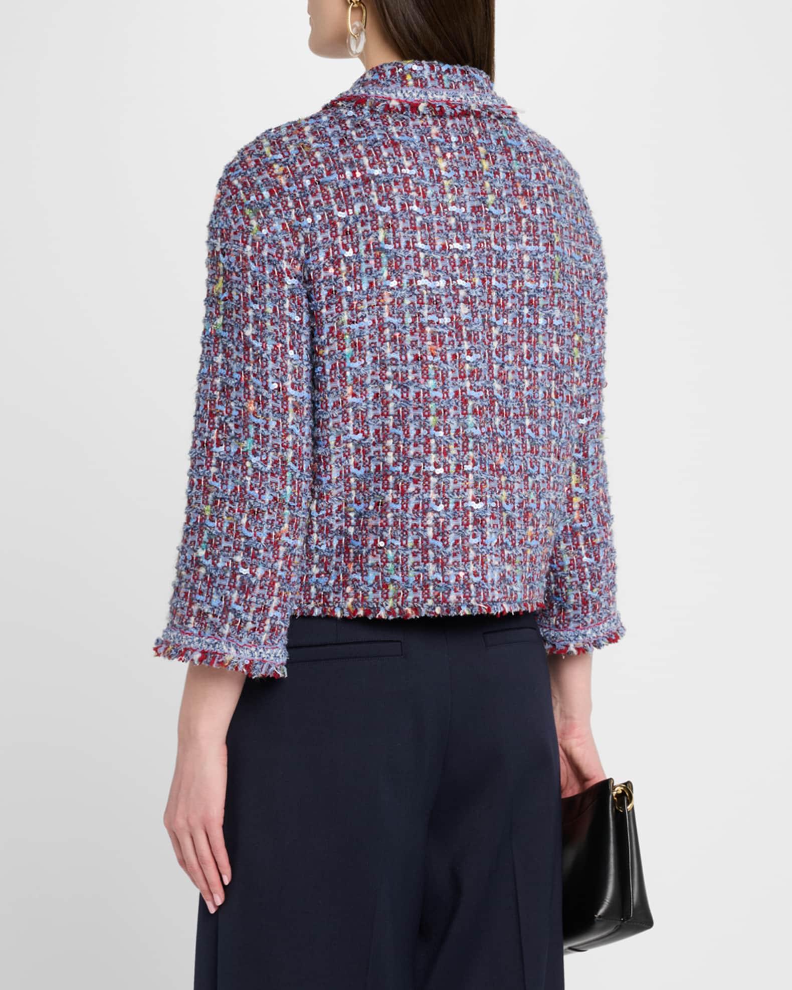 3/4-Sleeve Paillette Multi Tweed Caban Jacket Product Image