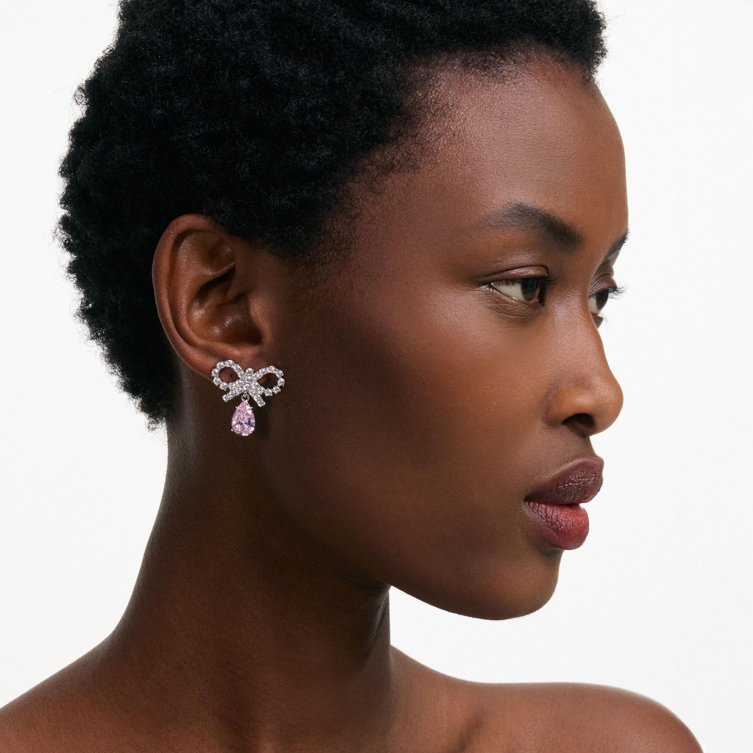 Micro Bow Pink Droplet Earrings Product Image