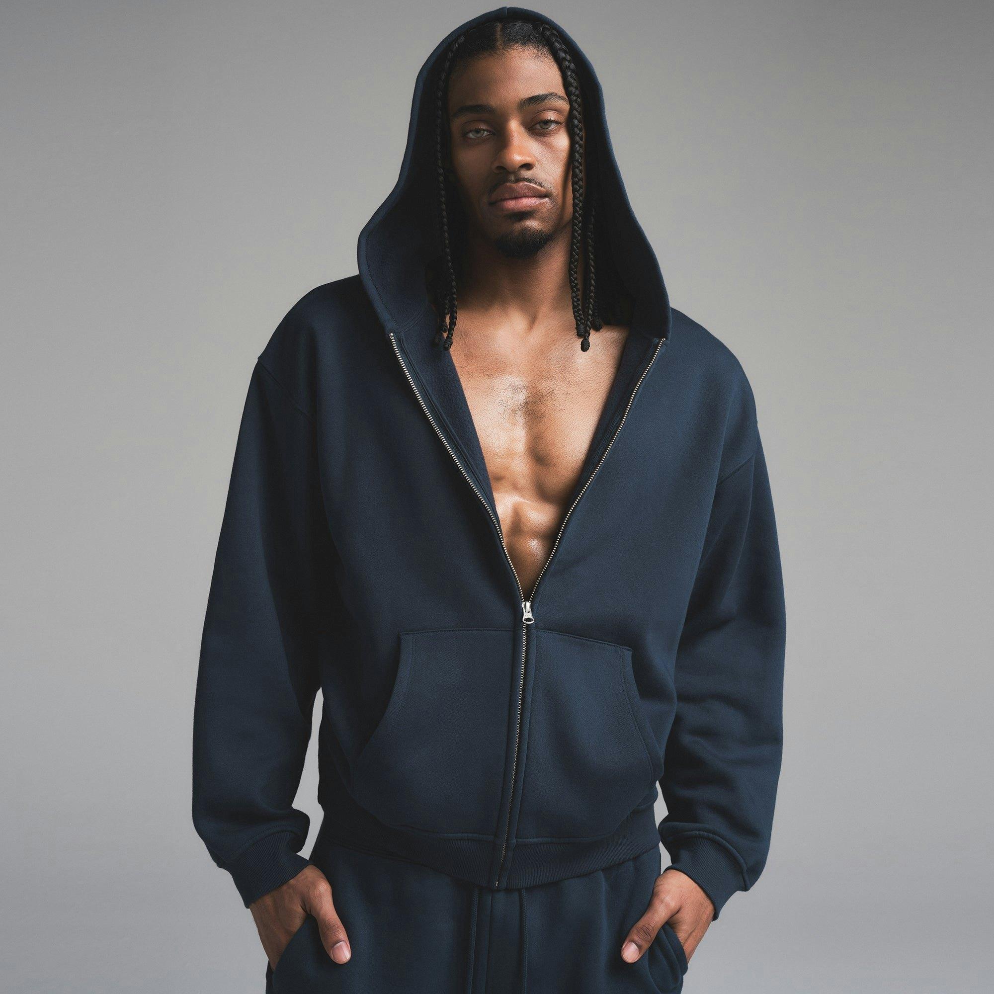 FLEECE LOUNGE MENS RELAXED ZIP UP HOODIE | NAVY Product Image