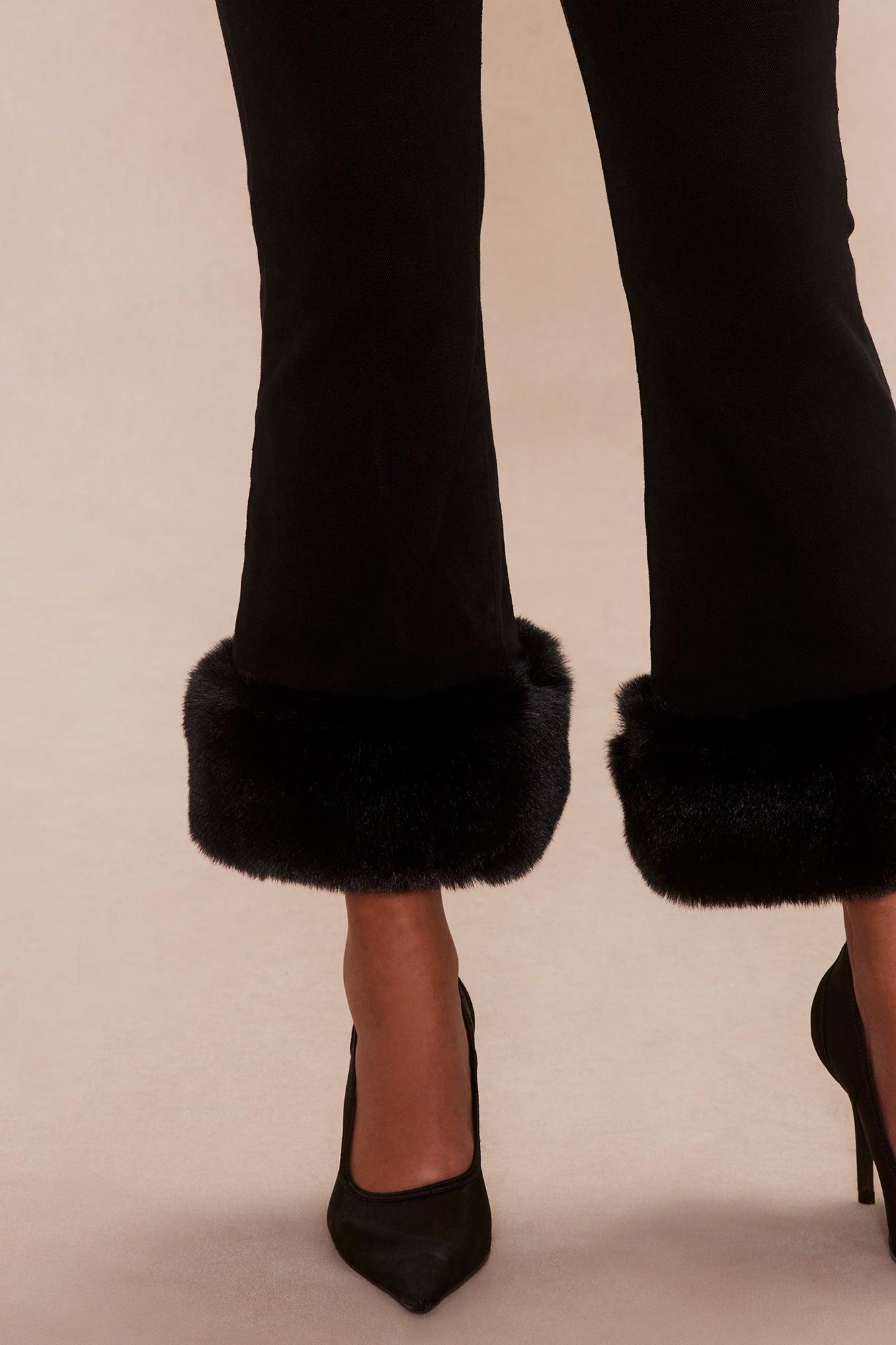 Quinn Fur Trim Denim Jeans - Black Female Product Image