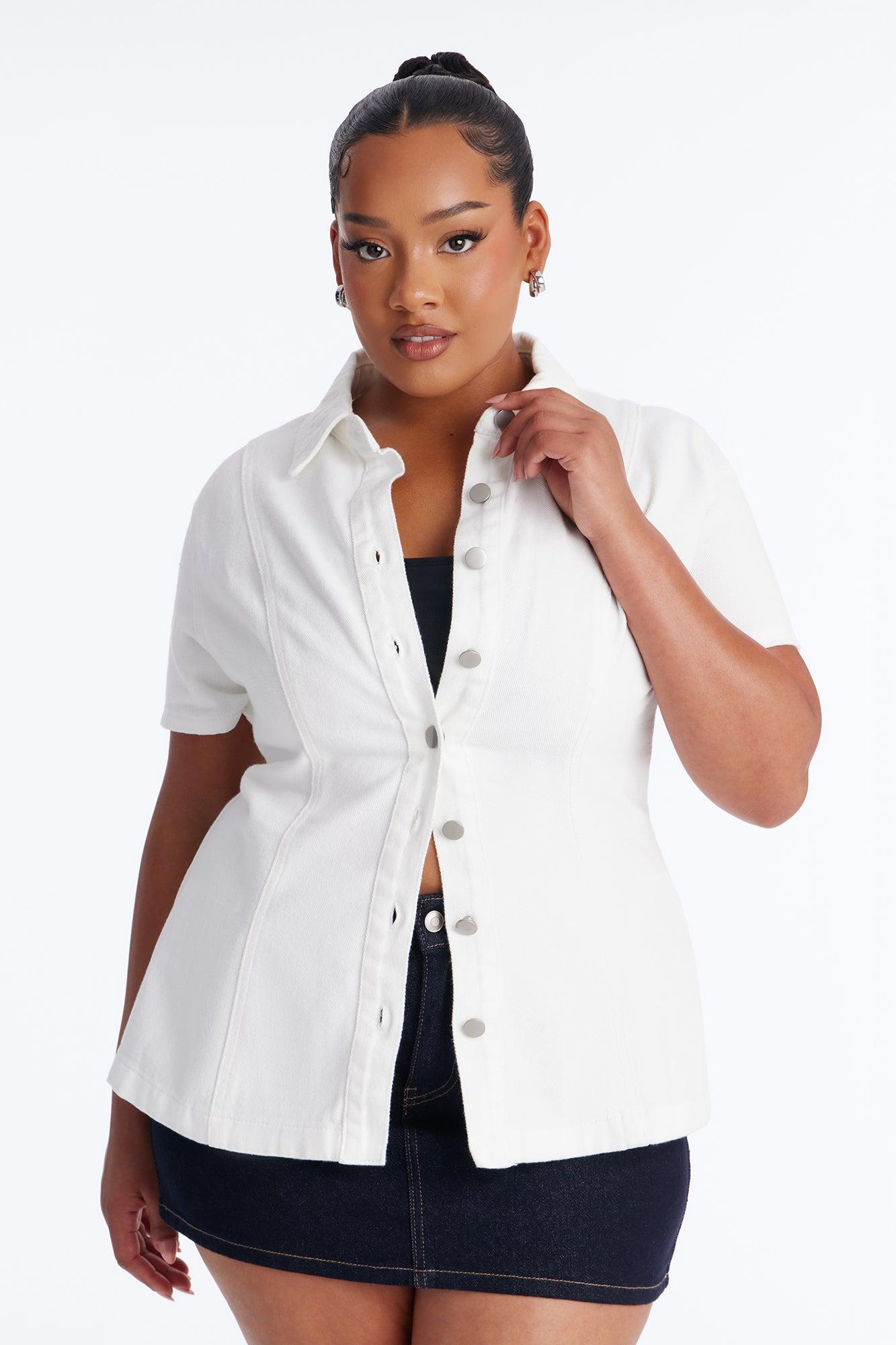 Nina Cinched Waist Denim Shirt - White Female Product Image