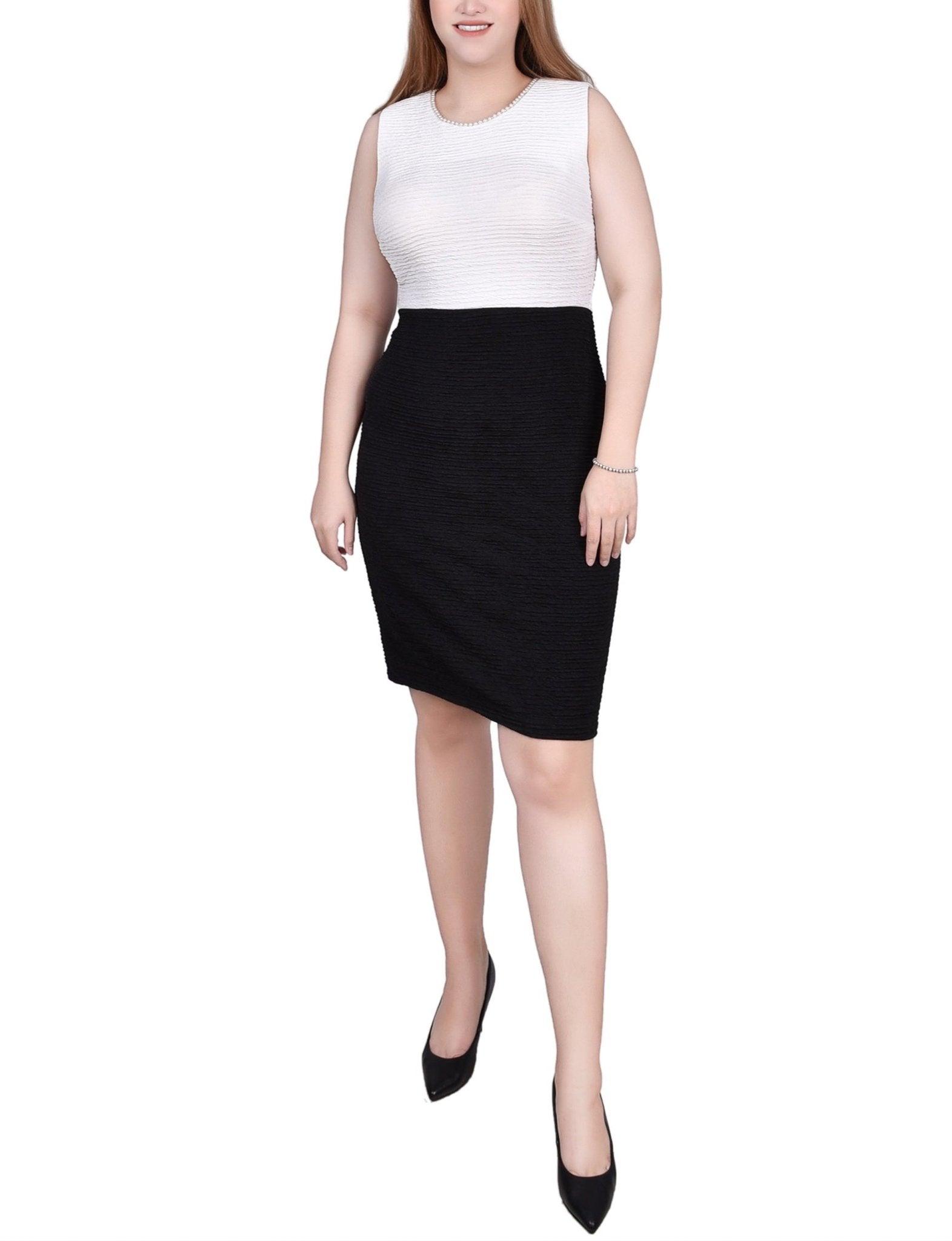 Black White 3/4 Sleeve Textured Knit 2 Piece Dress Set Product Image
