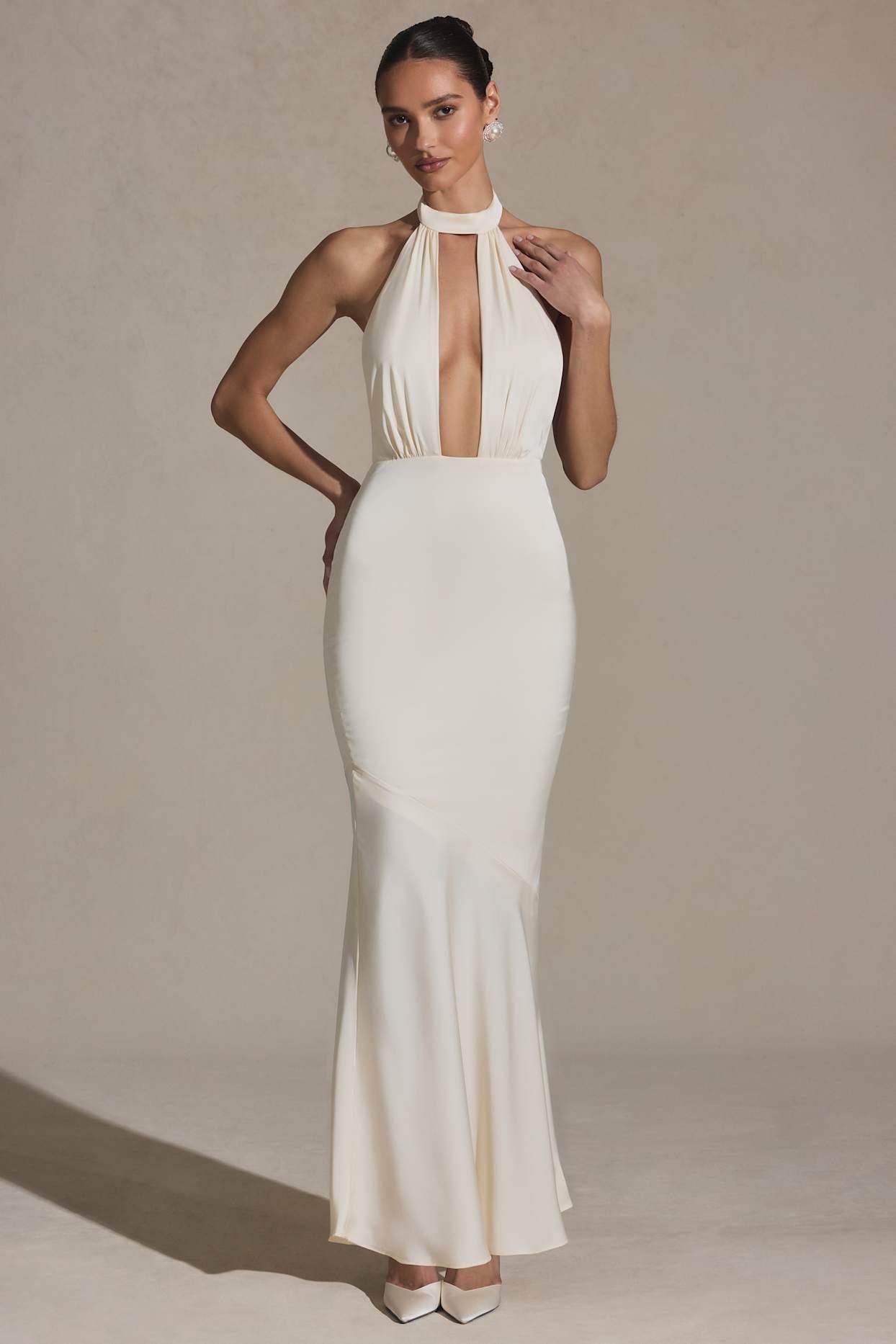 Backless Halterneck Fishtail Gown in Ivory Product Image