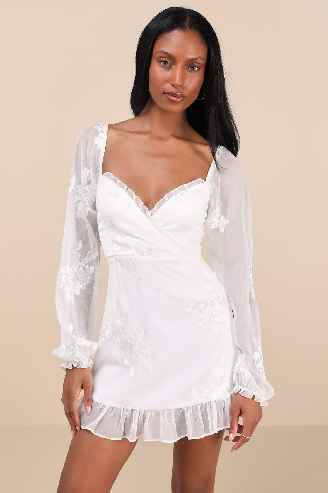 Flora White Embroidered Long Sleeve Mini Dress Product Image