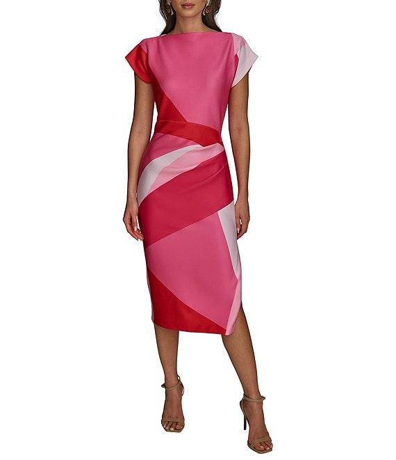 Donna Karan Scuba Boatneck Cap Sleeve Midi Sheath Dress Product Image