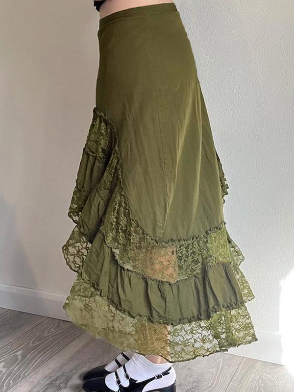 Vintage Lace Trim Maxi Skirt Product Image