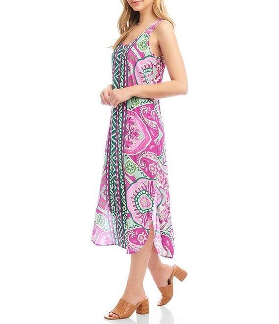 Karen Kane Printed Scoop Neck Sleeveless Side Slit Midi Tank Dress Product Image