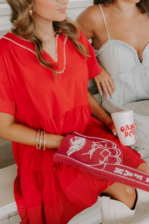 Lake Day Bliss Tiered Mini Dress in Red Product Image