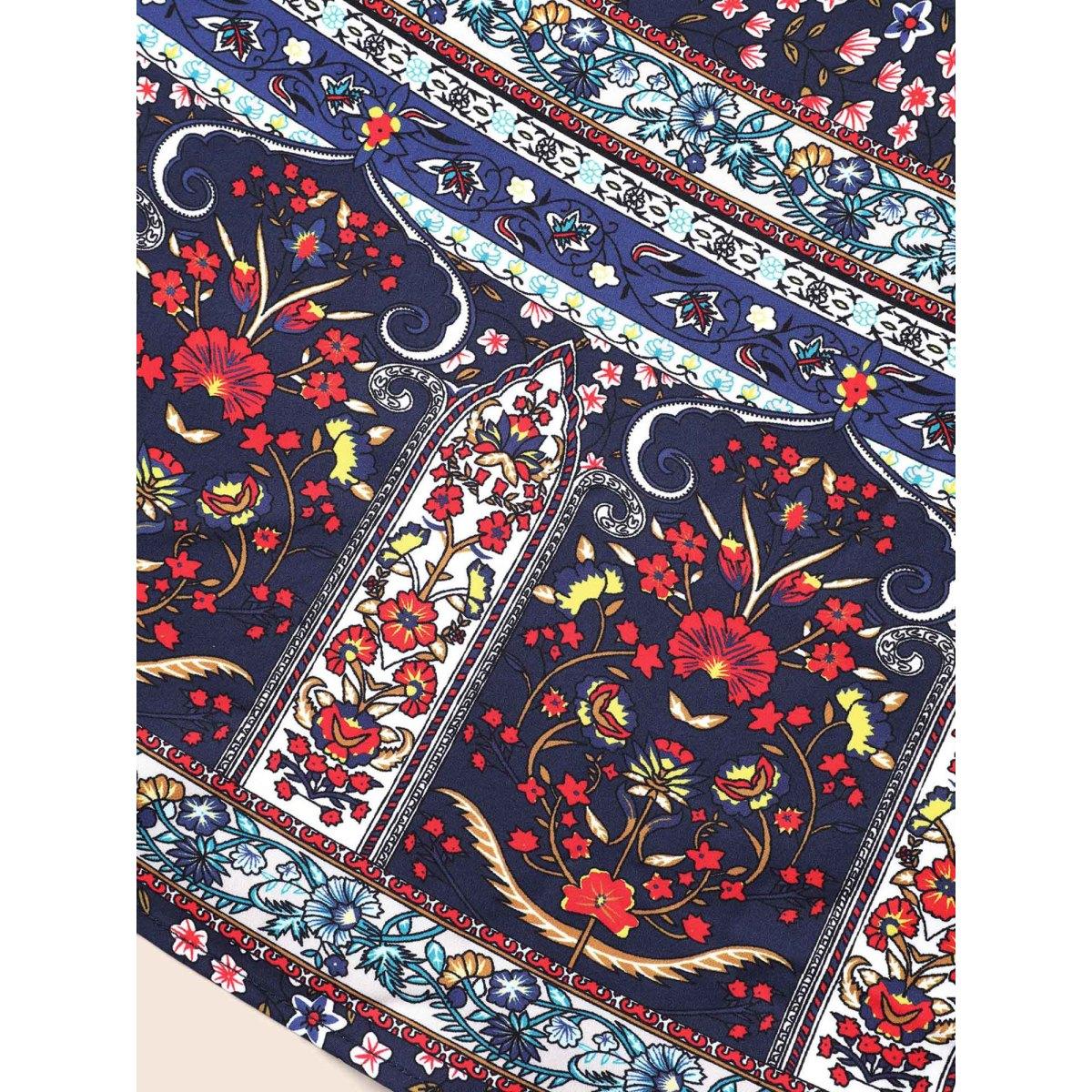 Plus Size Boho Print Lantern Sleeve Midi Dress DarkBlue Women Resort Non V-neck Long Sleeve Curvy BloomChic 10/M Product Image